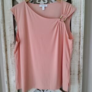 Nine West Women's Sleeveless Asymmetric Neck with Gold Buckle in Peach